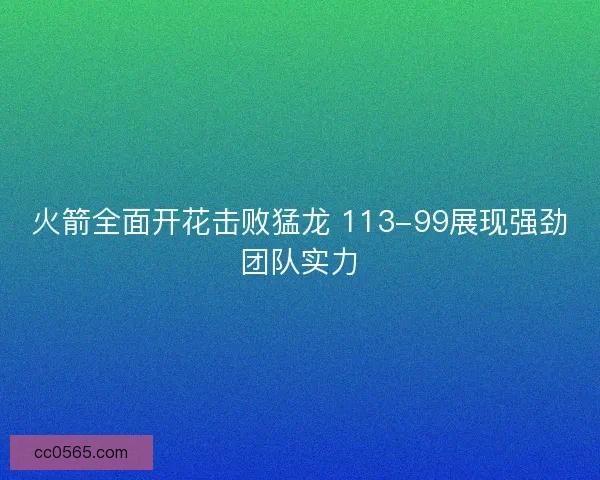 火箭全面开花击败猛龙 113-99展现强劲团队实力